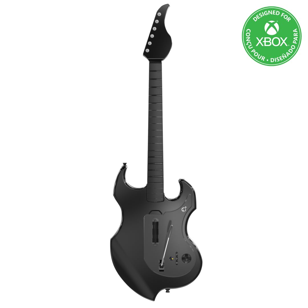 PDP Riffmaster Wireless Guitar Controller for PS5. PS4. PlayStation. PC | Licensed by Sony. Rock Band 4 & Fortnite Festival. 3.5mm audio jack. Rechargeable 36-Hr Battery. Collapsible Design