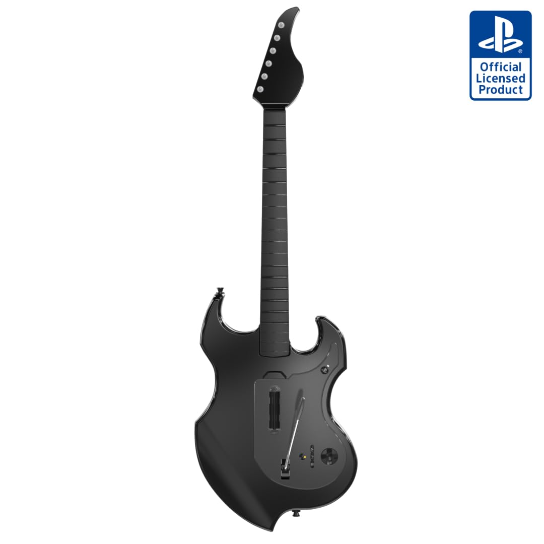 PDP Riffmaster Wireless Guitar Controller for PS5. PS4. PlayStation. PC | Licensed by Sony. Rock Band 4 & Fortnite Festival. 3.5mm audio jack. Rechargeable 36-Hr Battery. Collapsible Design