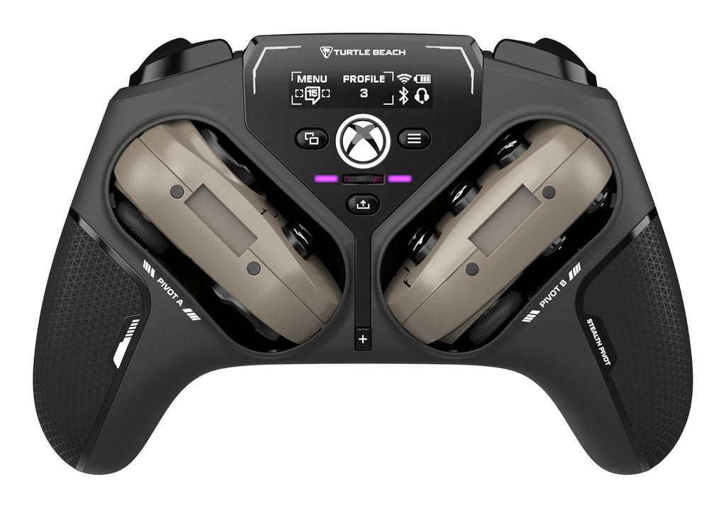 Turtle Beach Stealth Pivot Wireless Smart Game Controller Officially Licensed for Windows PC – Rotating Modules. Display Dashboard. Hall-Effect Sticks. Remappable Buttons. Bluetooth. 20-Hour Battery