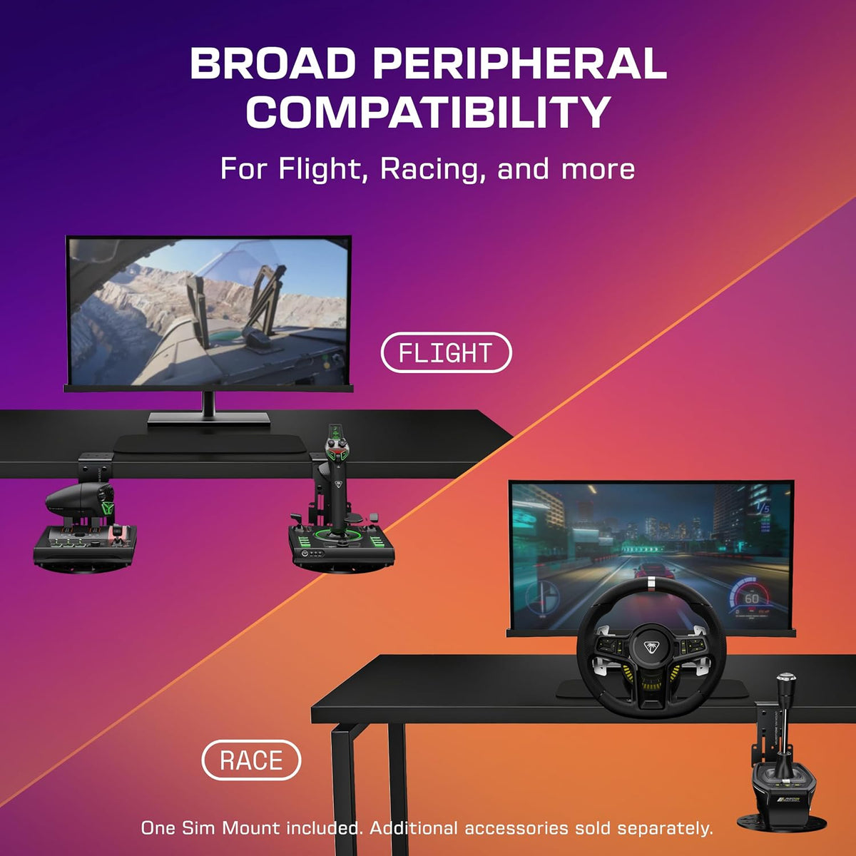 Turtle Beach VelocityOne Universal Sim Mount - Heavy-Duty Flight & Racing Simulator Mount with Steel Desk Clamp. Adjustable Positions. Sim Rig Compatible. Includes Mousepad